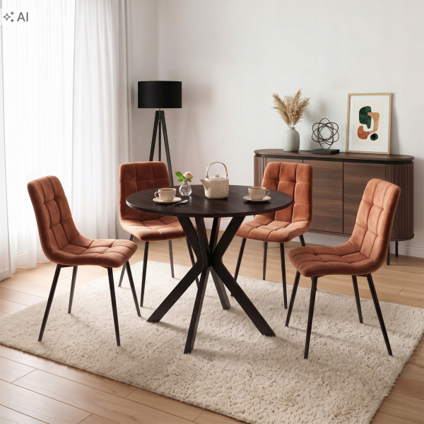 Stół Z 4 Krzesłami Zestaw Okrągły 90cm Komplet Do Salonu Jadalni Kuchni, 9236241