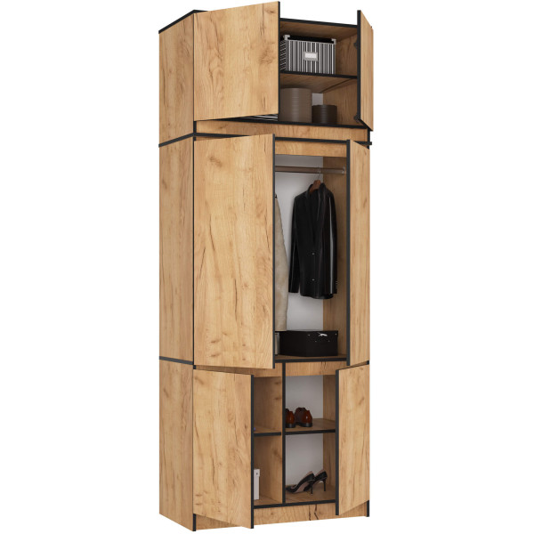 Szafa z nadstawką S90 Dąb Craft 90 cm 6 drzwi Dąb Craft 6 półek, 9236965