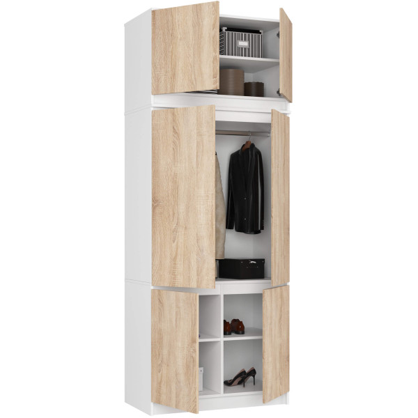 Szafa z nadstawką S90 Biała 90 cm 6 drzwi Dąb Sonoma 6 półek, 9236981