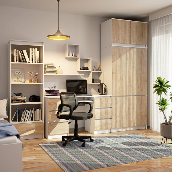 Szafa z nadstawką S90 Biała 90 cm 6 drzwi Dąb Sonoma 6 półek, 9236984