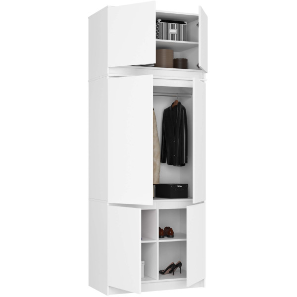 Szafa z nadstawką S90 Biała 90 cm 6 drzwi Biały 6 półek, 9236986