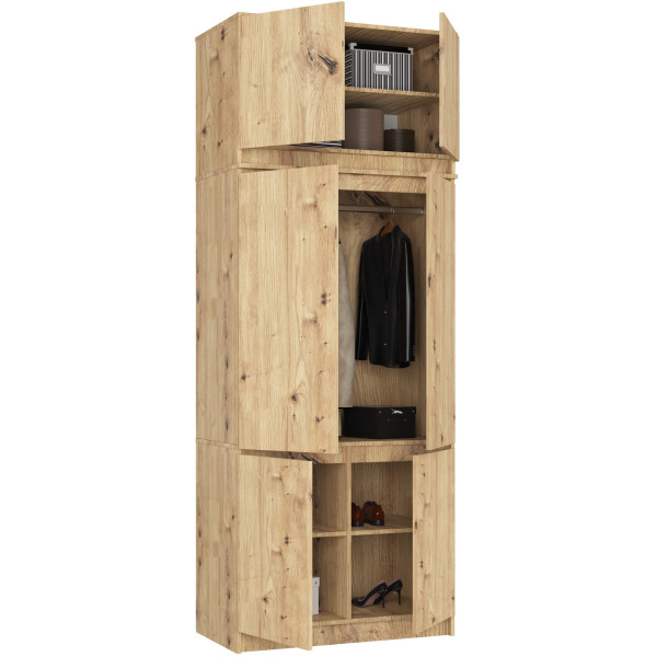 Szafa z nadstawką S90 Dąb Artisan 90 cm 6 drzwi Dąb Artisan 6 półek, 9237001