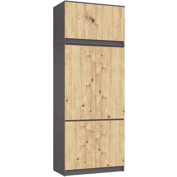 Szafa z nadstawką S90 Grafit Szary 90 cm 6 drzwi Dąb Artisan 6 półek, 9237010