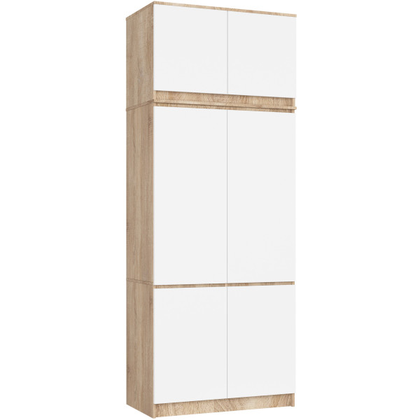 Szafa z nadstawką S90 Dąb Sonoma 90 cm 6 drzwi Biały 6 półek, 9237014