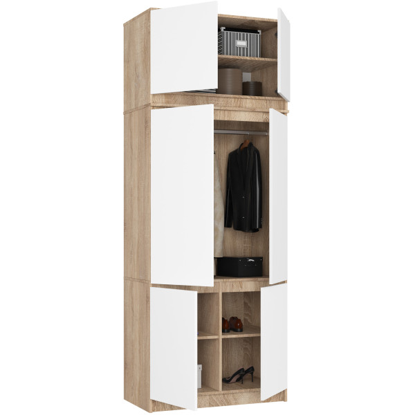 Szafa z nadstawką S90 Dąb Sonoma 90 cm 6 drzwi Biały 6 półek, 9237015