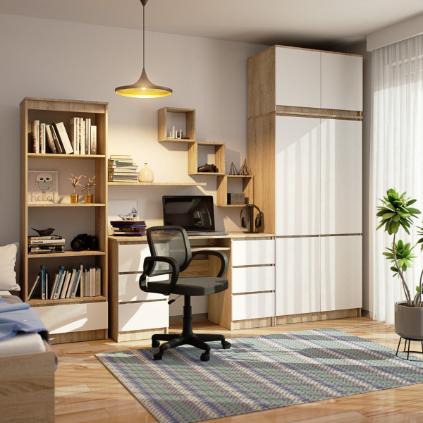 Szafa z nadstawką S90 Dąb Sonoma 90 cm 6 drzwi Biały 6 półek, 9237018