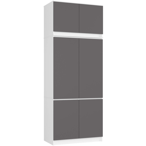 Szafa z nadstawką S90 Biała 90 cm 6 drzwi Grafit Szary 6 półek, 9237019