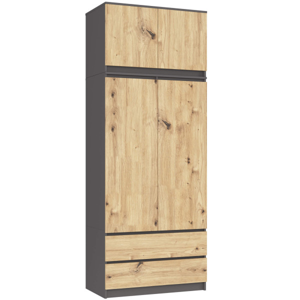 Nadstawka na szafę S90 Grafit Szary 90 cm 2 drzwi Dąb Artisan 2 półki, 9237520