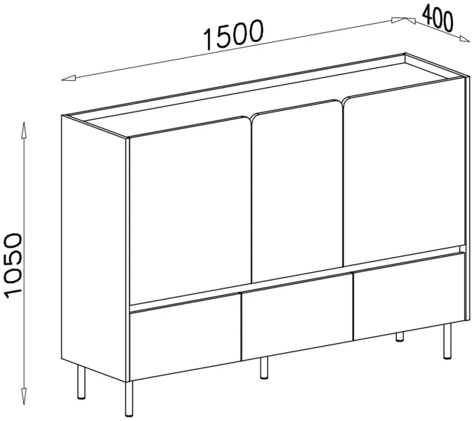 Komoda 150 cm z 3 drzwiami i 3 szufladami LISSARO, 9245143
