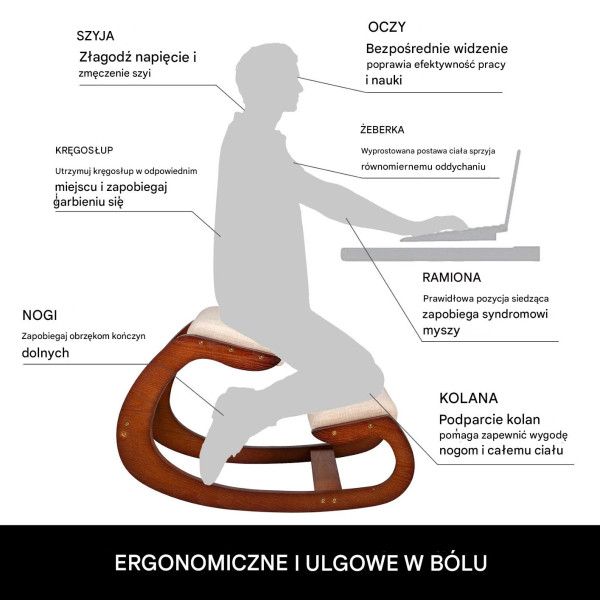 Krzesło ergonomiczne klęczące ciemny brąz premium korekcja postawy, 9258005