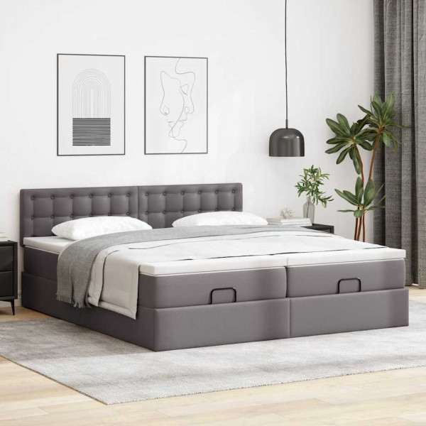 Łóżko 180x200 Tapicerowane z Materacem z Ekoskóry Szare do Sypialni, 9265185