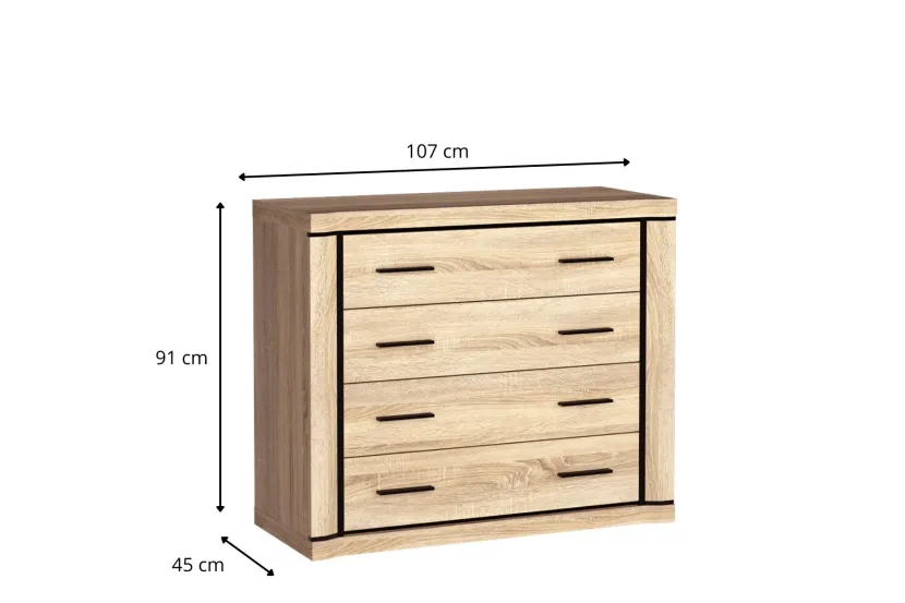 Komoda Dolores D-2 dąb sonoma 107 × 91 × 45 cm z szufladami, 9271072
