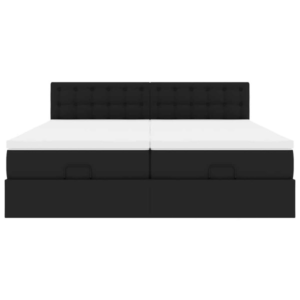 Łóżko 160x200 Tapicerowane z Materacem z LED z Ekoskóry Czarne do Sypialni, 9383006