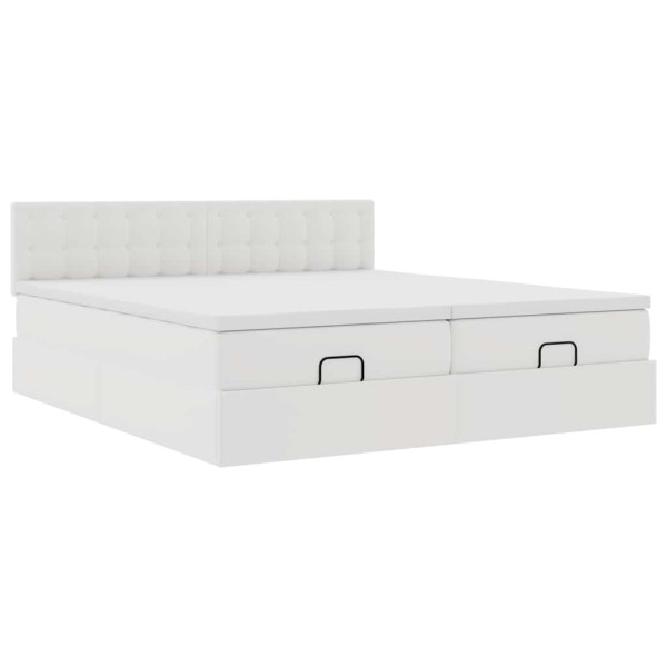 Łóżko 180x200 Tapicerowane z Materacem z LED z Ekoskóry Białe do Sypialni, 9383147