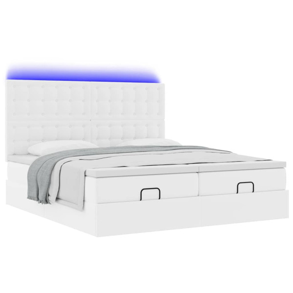 Łóżko 200x200 Tapicerowane z Materacem z LED z Ekoskóry Białe do Sypialni, 9396456