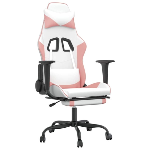 Fotel Gamingowy z Ekoskóry z Podnóżkiem Ergonomiczny Biało-Różowy do Biurka, 9438870