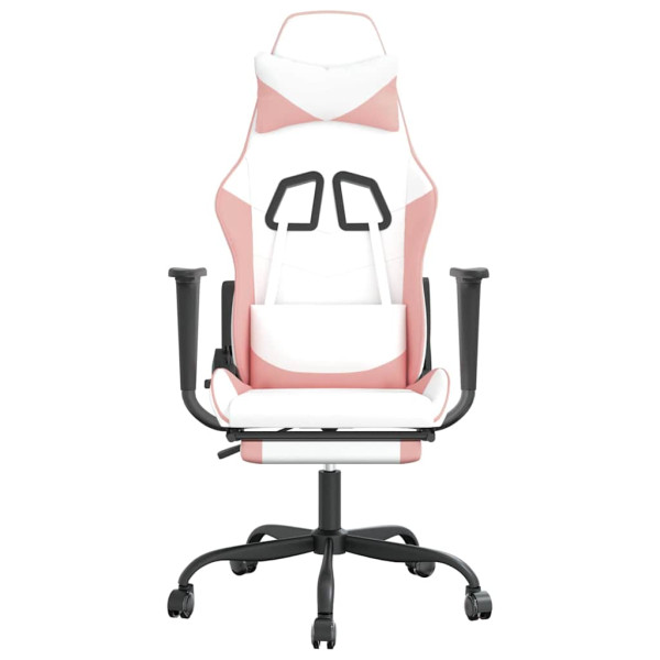 Fotel Gamingowy z Ekoskóry z Podnóżkiem Ergonomiczny Biało-Różowy do Biurka, 9438873