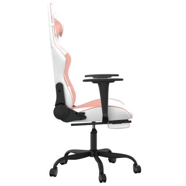 Fotel Gamingowy z Ekoskóry z Podnóżkiem Ergonomiczny Biało-Różowy do Biurka, 9438874