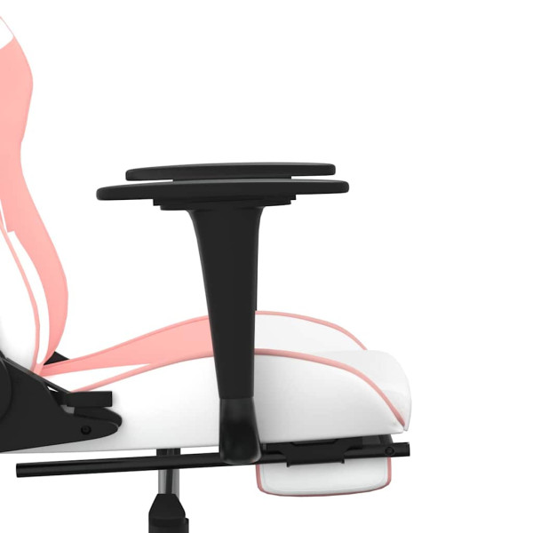 Fotel Gamingowy z Ekoskóry z Podnóżkiem Ergonomiczny Biało-Różowy do Biurka, 9438878