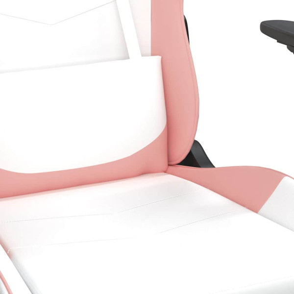 Fotel Gamingowy z Ekoskóry z Podnóżkiem Ergonomiczny Biało-Różowy do Biurka, 9438879