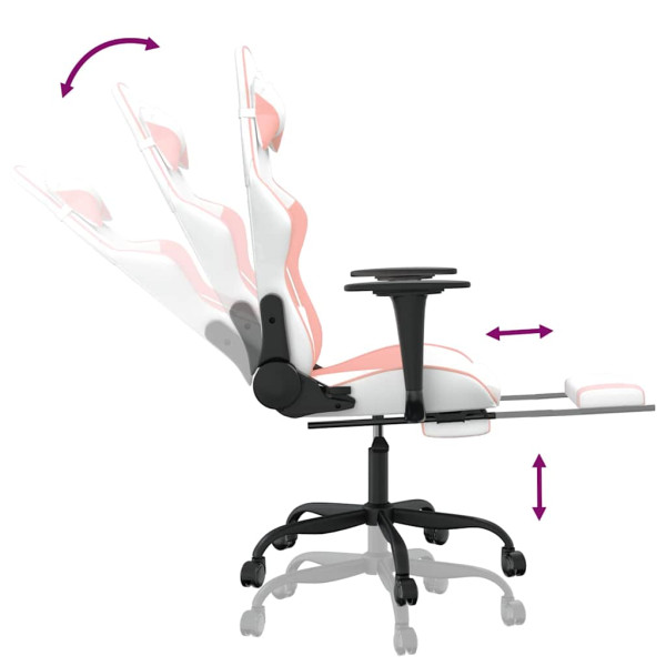 Fotel Gamingowy z Ekoskóry z Podnóżkiem Ergonomiczny Biało-Różowy do Biurka, 9438880