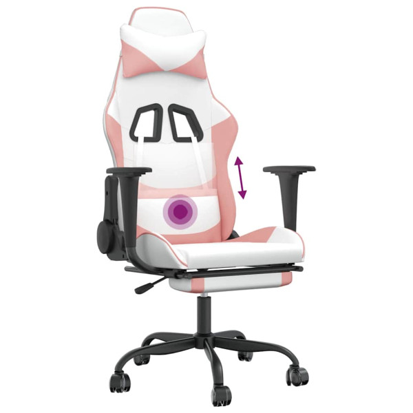 Fotel Gamingowy z Ekoskóry z Podnóżkiem Ergonomiczny Biało-Różowy do Biurka, 9438881
