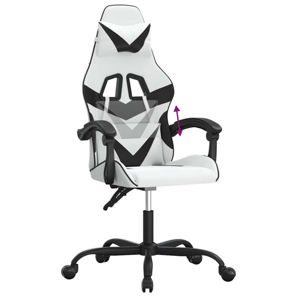 Fotel Gamingowy z Ekoskóry Ergonomiczny Biało-Czarny do Biurka dla Gracza, 9438891