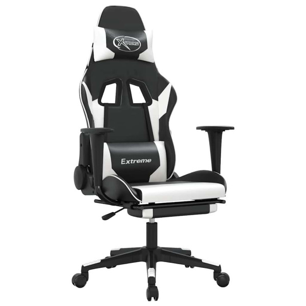 Fotel Gamingowy z Ekoskóry z Podnóżkiem Ergonomiczny Czarno-Biały do Biurka, 9438920