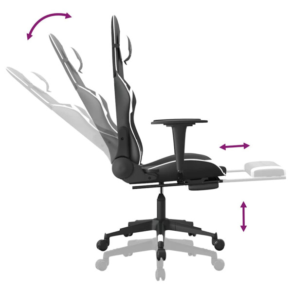 Fotel Gamingowy z Ekoskóry z Podnóżkiem Ergonomiczny Czarno-Biały do Biurka, 9438926