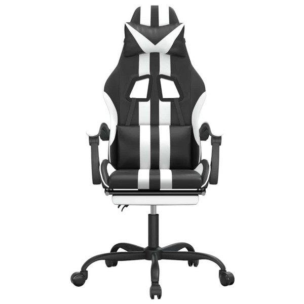 Fotel Gamingowy z Ekoskóry z Podnóżkiem Ergonomiczny Czarno-Biały do Biurka, 9438966