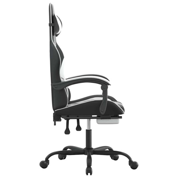 Fotel Gamingowy z Ekoskóry z Podnóżkiem Ergonomiczny Czarno-Biały do Biurka, 9438967