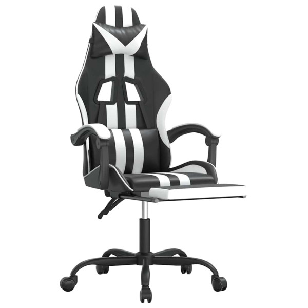 Fotel Gamingowy z Ekoskóry z Podnóżkiem Ergonomiczny Czarno-Biały do Biurka, 9438969