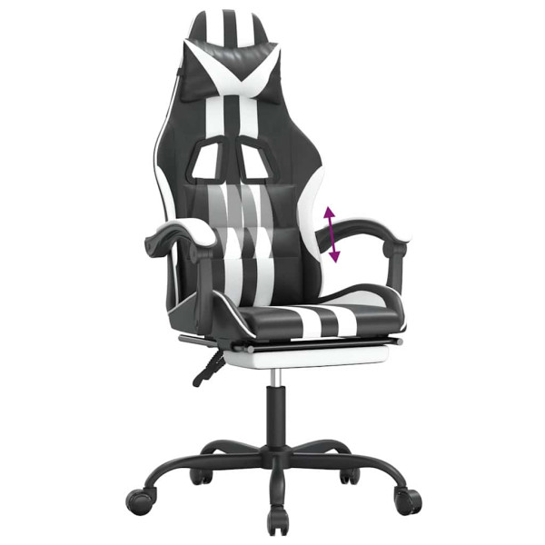 Fotel Gamingowy z Ekoskóry z Podnóżkiem Ergonomiczny Czarno-Biały do Biurka, 9438971