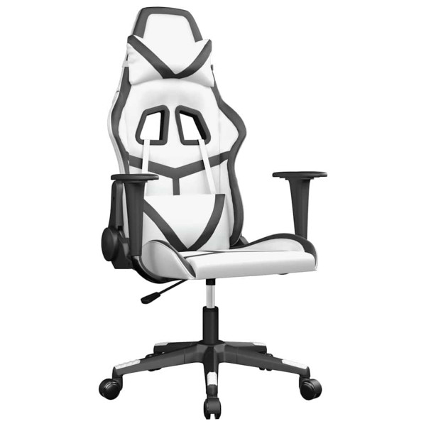 Fotel Gamingowy z Ekoskóry Ergonomiczny Biało-Czarny do Biurka dla Gracza, 9438979
