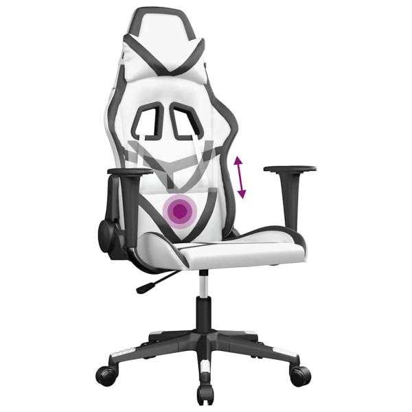 Fotel Gamingowy z Ekoskóry Ergonomiczny Biało-Czarny do Biurka dla Gracza, 9438984