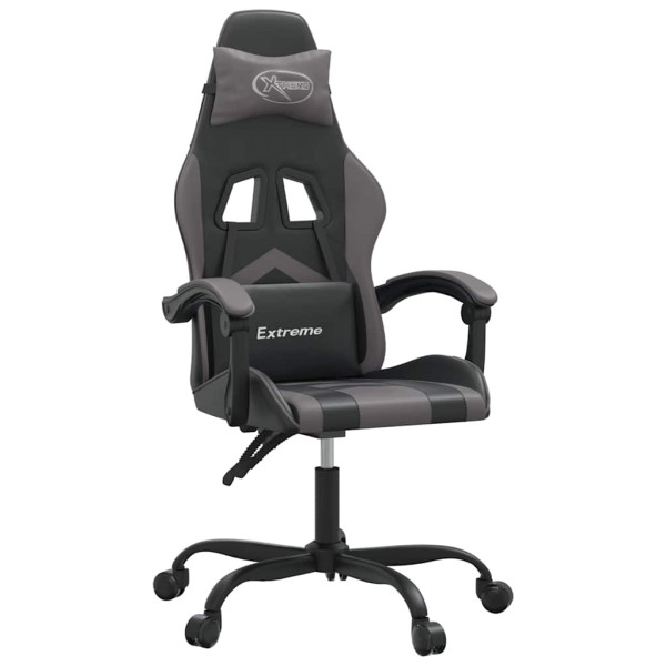 Fotel Gamingowy z Ekoskóry Obrotowy Ergonomiczny Czarno-Szary do Biurka, 9439044