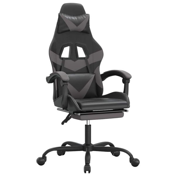 Fotel Gamingowy z Ekoskóry z Podnóżkiem Ergonomiczny Czarno-Szary do Biurka, 9439098