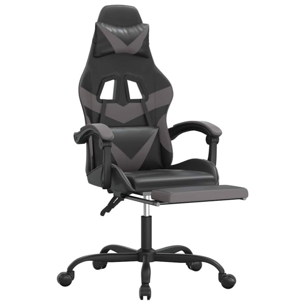 Fotel Gamingowy z Ekoskóry z Podnóżkiem Ergonomiczny Czarno-Szary do Biurka, 9439103