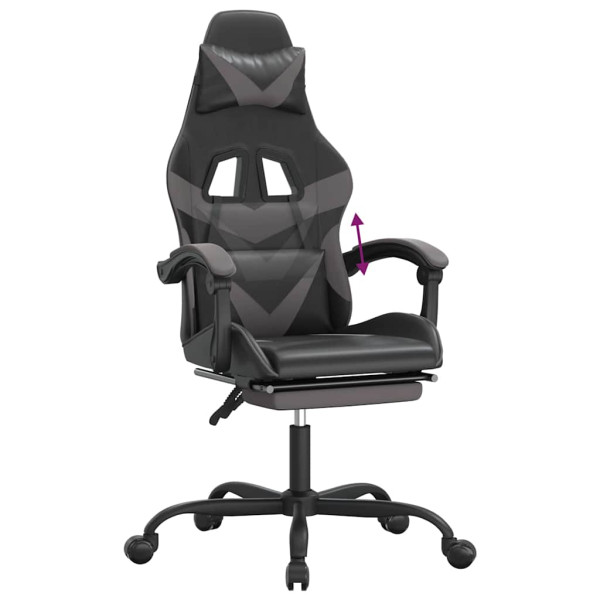 Fotel Gamingowy z Ekoskóry z Podnóżkiem Ergonomiczny Czarno-Szary do Biurka, 9439105
