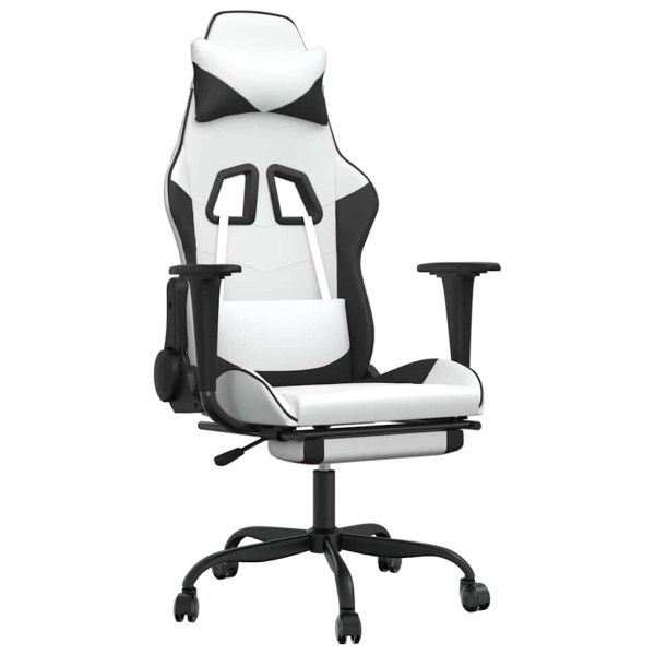 Fotel Gamingowy z Ekoskóry z Podnóżkiem Ergonomiczny Biało-Czarny do Biurka, 9439194