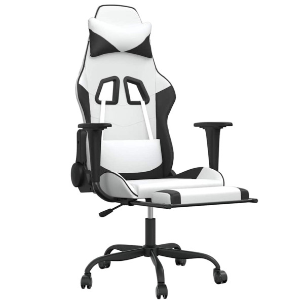 Fotel Gamingowy z Ekoskóry z Podnóżkiem Ergonomiczny Biało-Czarny do Biurka, 9439196