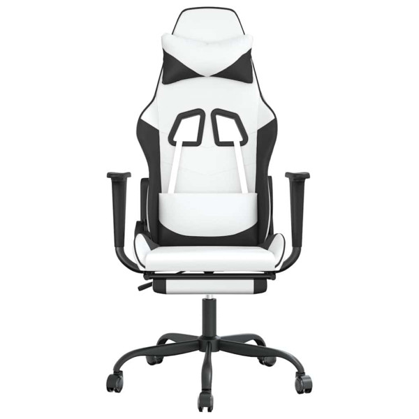 Fotel Gamingowy z Ekoskóry z Podnóżkiem Ergonomiczny Biało-Czarny do Biurka, 9439197