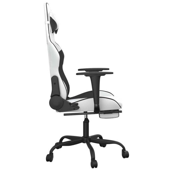 Fotel Gamingowy z Ekoskóry z Podnóżkiem Ergonomiczny Biało-Czarny do Biurka, 9439198