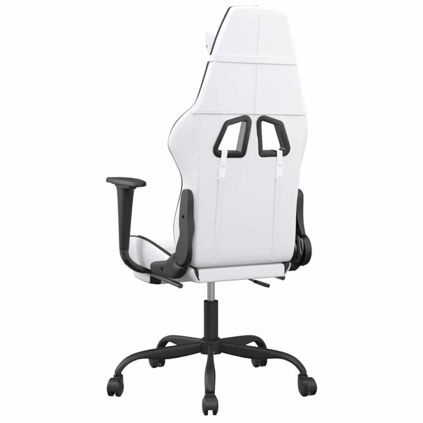 Fotel Gamingowy z Ekoskóry z Podnóżkiem Ergonomiczny Biało-Czarny do Biurka, 9439199
