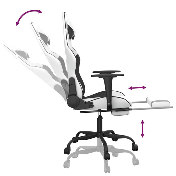 Fotel Gamingowy z Ekoskóry z Podnóżkiem Ergonomiczny Biało-Czarny do Biurka, 9439200