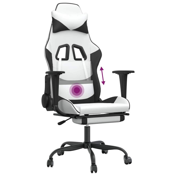 Fotel Gamingowy z Ekoskóry z Podnóżkiem Ergonomiczny Biało-Czarny do Biurka, 9439201