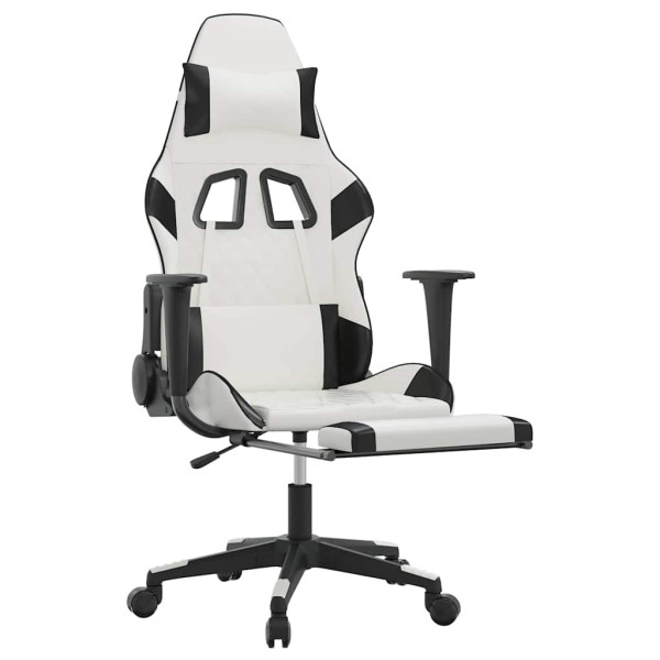 Fotel Gamingowy z Ekoskóry z Podnóżkiem Ergonomiczny Biało-Czarny do Biurka, 9439258