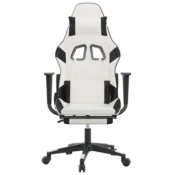 Fotel Gamingowy z Ekoskóry z Podnóżkiem Ergonomiczny Biało-Czarny do Biurka, 9439259