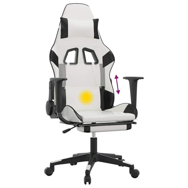 Fotel Gamingowy z Ekoskóry z Podnóżkiem Ergonomiczny Biało-Czarny do Biurka, 9439263