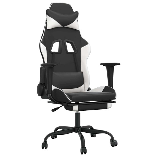 Fotel Gamingowy z Ekoskóry z Podnóżkiem Ergonomiczny Czarno-Biały do Biurka, 9439269